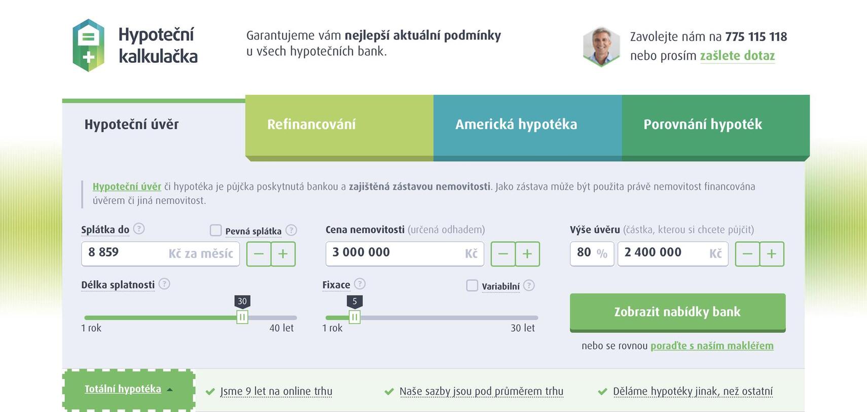 Hypoteční kalkulačka.cz on-line srovnávač hypoték